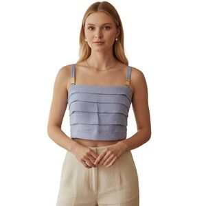 Vix Paulahermanny Blue Ruffled Corset Top Camisole Crop Chambray $268